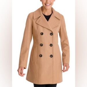 Anne Klein Camel Double-Breasted Pea Coat